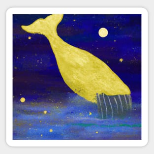 Abstract whale in night sky - golden stars Sticker